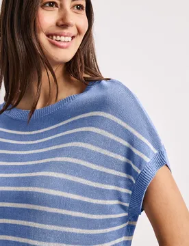 Pullover mit Boatneck und Streifen female Blau