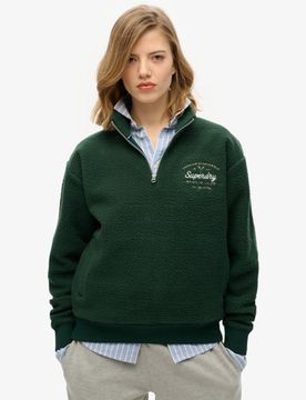 Superdry Women's Country Club Fleece-sweatshirt mit Halblangem Reißverschluss Grün - Größe: 44