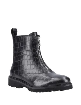 Gena Front Zip Boot - Black - Size: 8 - Hush puppies - FashionsVida