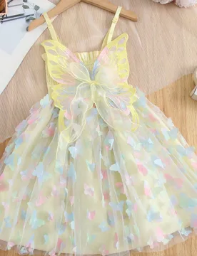 Pieza Vestido de fiesta de verano con diseño de mariposa soñador, atractivo y lindo, de colores arcoíris, para niña joven - Shein - FashionsVida