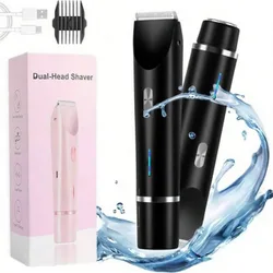 Recortadora y Afeitadora Eléctrica 2 en 1 de Doble Cabezal para Mujeres, Uso en Húmedo y Seco, Depilación de Todo el Body, Adecuada para Línea del