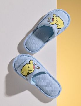 Pantofole aperte con applicazione PomPomPurin - blu pallido