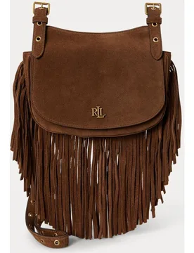 Bolso Marcy bandolera mediano de ante con flecos - Lauren Ralph Lauren - FashionsVida