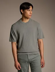 Linen Cotton Blend Textured T-Shirt Beige male