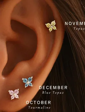 Par de pendientes de mariposa chapados en oro de plata de ley 925 hipoalergénicos con 12 piedras de nacimiento, adecuados para mujeres y niñas - Shein - FashionsVida