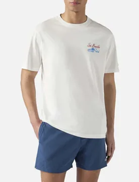 T-shirt bianca mezza manica con maxi stampa Saint Barth Hotel sul retro - MC2 SAINT BARTH - FashionsVida