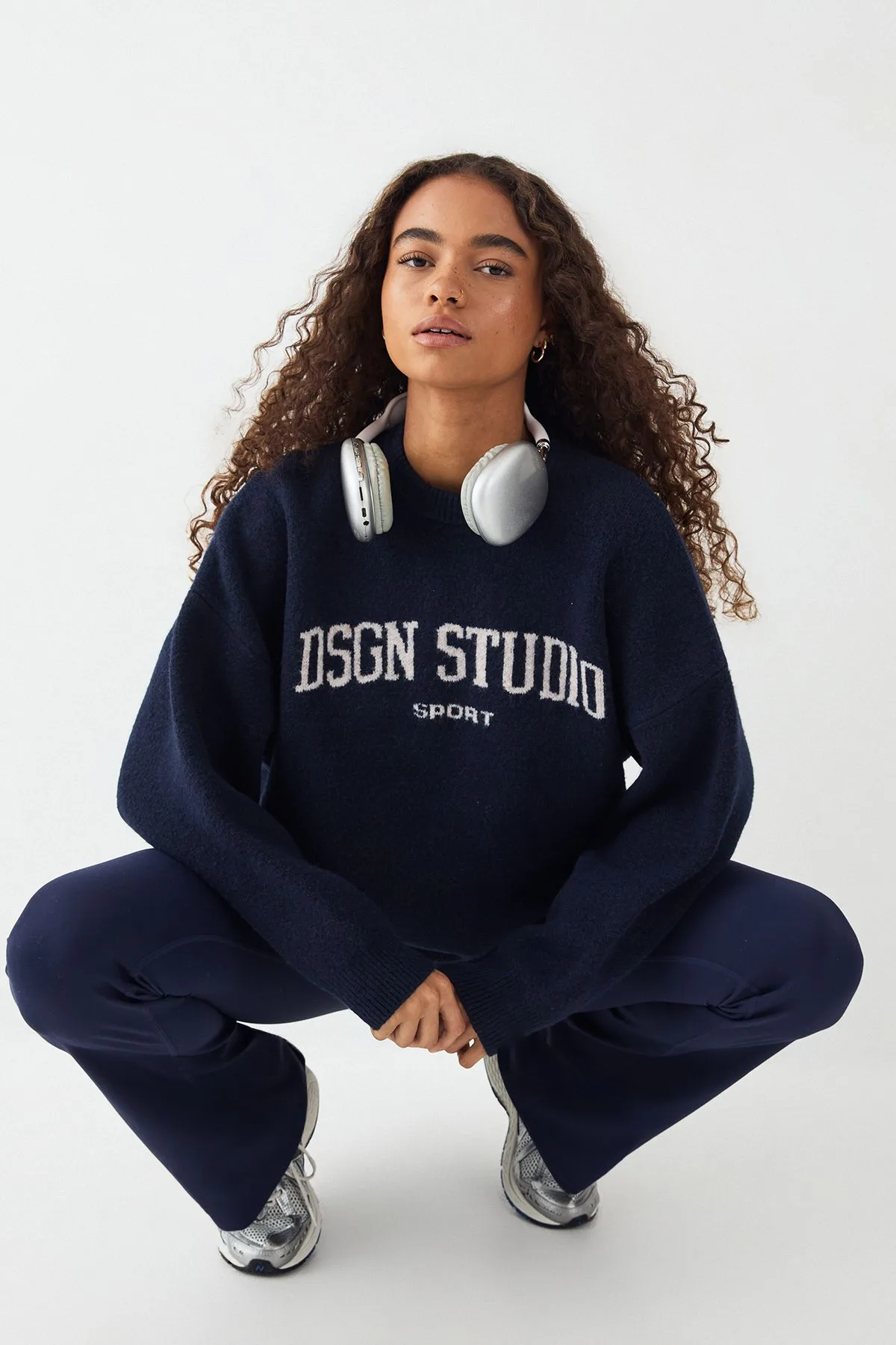 Womens Knitted Oversized Crew Neck Jumper - Navy - Size 3xl - DSGN Studio - FashionsVida