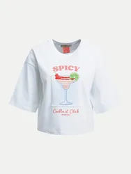 Boxy-Fit T-Shirt mit Print Weiß M
