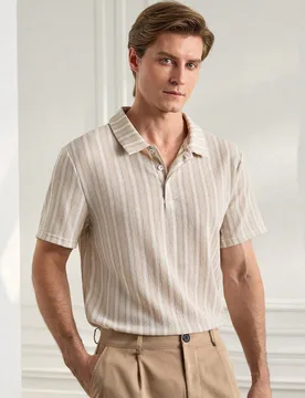 Camisa polo casual de manga corta con botones delanteros y rayas para hombres - Shein - FashionsVida