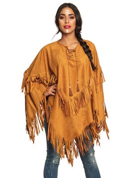 Western-Poncho mit Fransen für Damen braun - female
