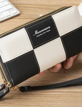 Nueva cartera de mujer, moda larga tipo embrague, monedero con cremallera de doble capa, soporte para teléfono, cartera de mujer, cartera de muñeca, - Shein - FashionsVida