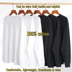 Cross-Border Heavyweight Men's Pure Cotton Sweatshirt, Ribbed Long-Sleeve T-Shirt, Unisex New Style Loose Base Shirt, Casual Loose Sports Top