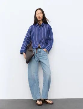 Pure Ramie Striped Collared Shirt Blue Mix female - Autograph - FashionsVida