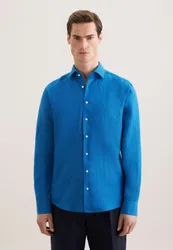 Regular Leinenhemd Uni Blau 46