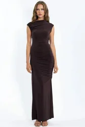 Womens Slit Detailed Bodycon Sandy Maxi Dress - Mocha - Size Small