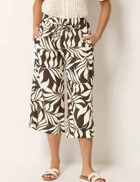Petite Printed Cropped Trousers - Dark Brown - Size: 14 - M&Co - FashionsVida