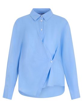 Inspired Asymmetric Crossover Button-Front Shirt with Flared Fit