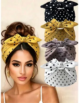 Juego de 4 piezas de diademas con orejas de conejo a lunares para volver a la escuela, diadema con nudo ancho, lazo elástico para el cabello, accesor - Shein - FashionsVida