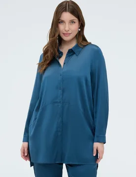 Camisa de mujer en raso stretch línea amplia y suave para el máximo confort - Fiorella Rubino - FashionsVida
