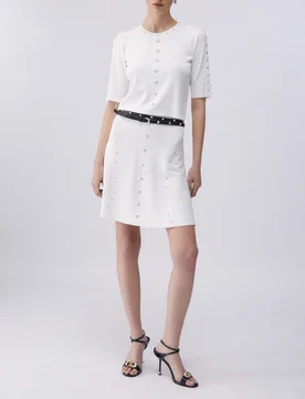 Maglia cropped Liu Jo bianca in misto viscosa con borchie applicate - Liujo - FashionsVida