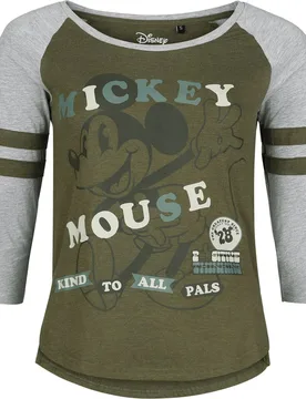Disney Langarmshirt - Kind To All Pals - M bis XXL - für Damen - Größe XXL - grün/grau - Lizenzierter Fanartikel - Frauen - female - Micky Maus - FashionsVida