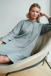 Orkney" Herringbone Brushed Cotton Nightshirt - Light Green - Size: 2XL