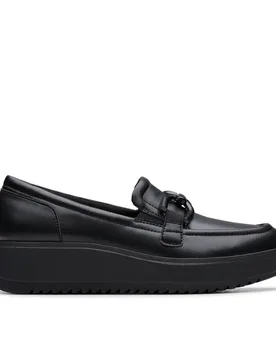 Women's Zylah Top Black Leather Loafers, Slip Ons Size: 6-Standard Fit - Black - Size: 6-Standard Fit - Clarks - FashionsVida