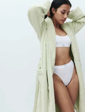 Pure Cotton Towelling Dressing Gown Pale Green female - M&S - FashionsVida