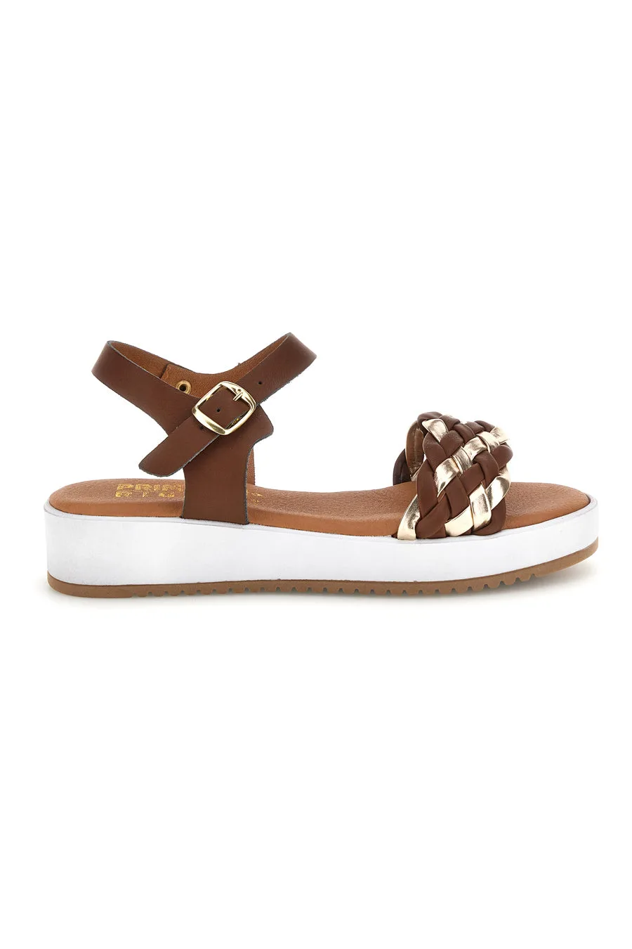 Sandali marroni con fasce intrecciate bicolore e cinturino P340 40 - PRIMA RIGA - FashionsVida