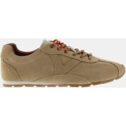 Zapatillas deportivas de mujer de serraje con pespuntes marcados y doble cordón