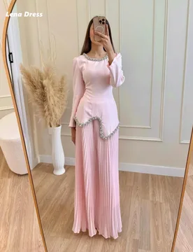 Lena A-line Evening Dresses Woman Elegant Woman Party Dress Round Neck Customized Ball Gown Dress Long Sleeved Pink Robe Soiree - Aliexpress - FashionsVida