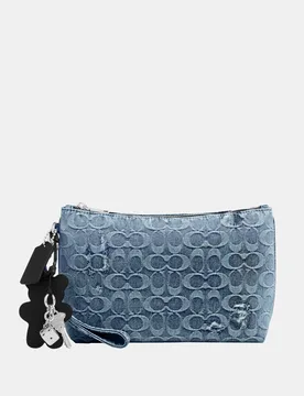 Mens Pouch In Loved Signature Denim With Charms - Dark Blue - One Size - Coach - FashionsVida