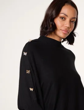 Butterfly Button Detail Jumper - ONE / BLACK - female - Blue Vanilla - FashionsVida