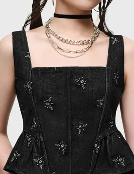 Gothic Top - Veil Of Dawn - Twilight Swarm Corset Top - XS bis XXL - für Damen - Größe S - schwarz - Frauen - female - Killstar - FashionsVida