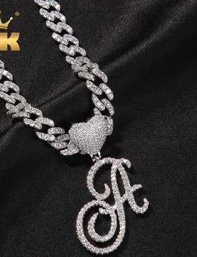 THE BLING KING Cursive Letter A-Z Name Pendant With Lovely Heart Clasp Iced Out CZ Pendant Charm Choker Necklace Hiphop Jewelry - Aliexpress - FashionsVida