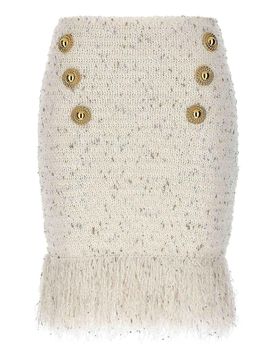 Balmain Gonna in tweed con frange