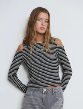 Camiseta de mujer de rayas con logo - Brownie - FashionsVida