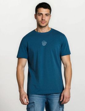 T-shirt in cotone con stampa - indaco