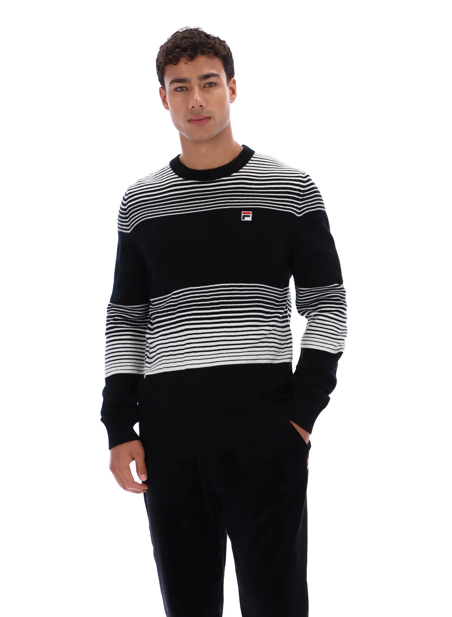 Black Connor Striped Knit Crew Neck - XS - FILA - FashionsVida