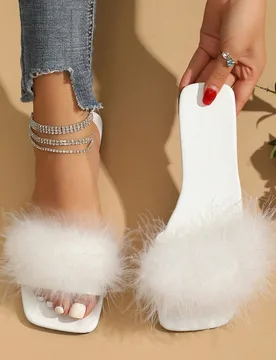 Sandalias planas de punta cuadrada para mujer, pantuflas de moda esponjosas de slip-on, talla grande de ajuste ancho, adecuadas para uso diario de ver - Shein - FashionsVida