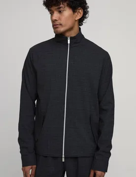 Men's Micro Check Double Zip Funnel Neck Regular Fit Harrington Co-ord Charcoal Size Small Charcoal S - boohooMAN - FashionsVida