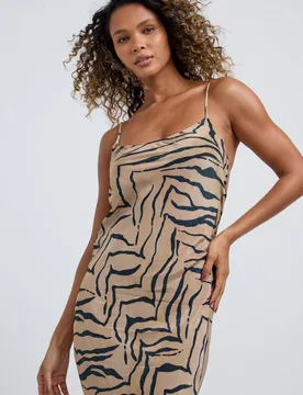 Roxy Spaghetti Strap Tiger Maxi Dress In Brown - 6 - Lily and Lionel London Limited - FashionsVida