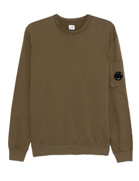 Lens Detail Crewneck Sweatshirt with Ribbed Cuffs and Garment-Dyed Finish
