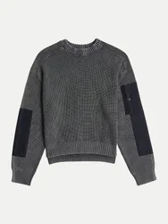 Grobstrickpullover mit Ärmel-Patches Grau L