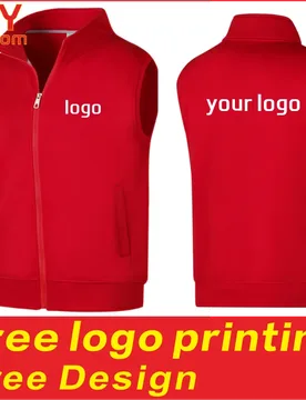 Autumn warm fleece vest, custom printed logo embroidery, men's and women's sleeveless T-shirt, zipper jacket, workwear - Aliexpress - FashionsVida