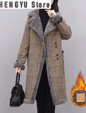 Autumn Winter Long Woolen Jackets Women's Clothing Velvet Fur Collar Cold-Resistant Warm Coat Plaid Parka Female - Aliexpress - FashionsVida