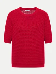 Strukturierter Kurzarm-Pullover Rot M