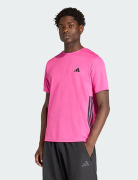 WORKOUT ESSENTIALS BASE 3-STRIPES T-SHIRT M Semi Lucid Fuchsia