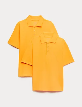 Pack Unisex Stain Resist School Polo Shirts (2-18 Yrs) Gold male - M&S - FashionsVida