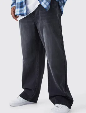 Herren Plus Relaxed Rigid Jeans Hosen Washed Black Größe 44 - boohooMAN - FashionsVida